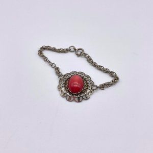 Vintage 1970s Silver Bracelet with Red Stone